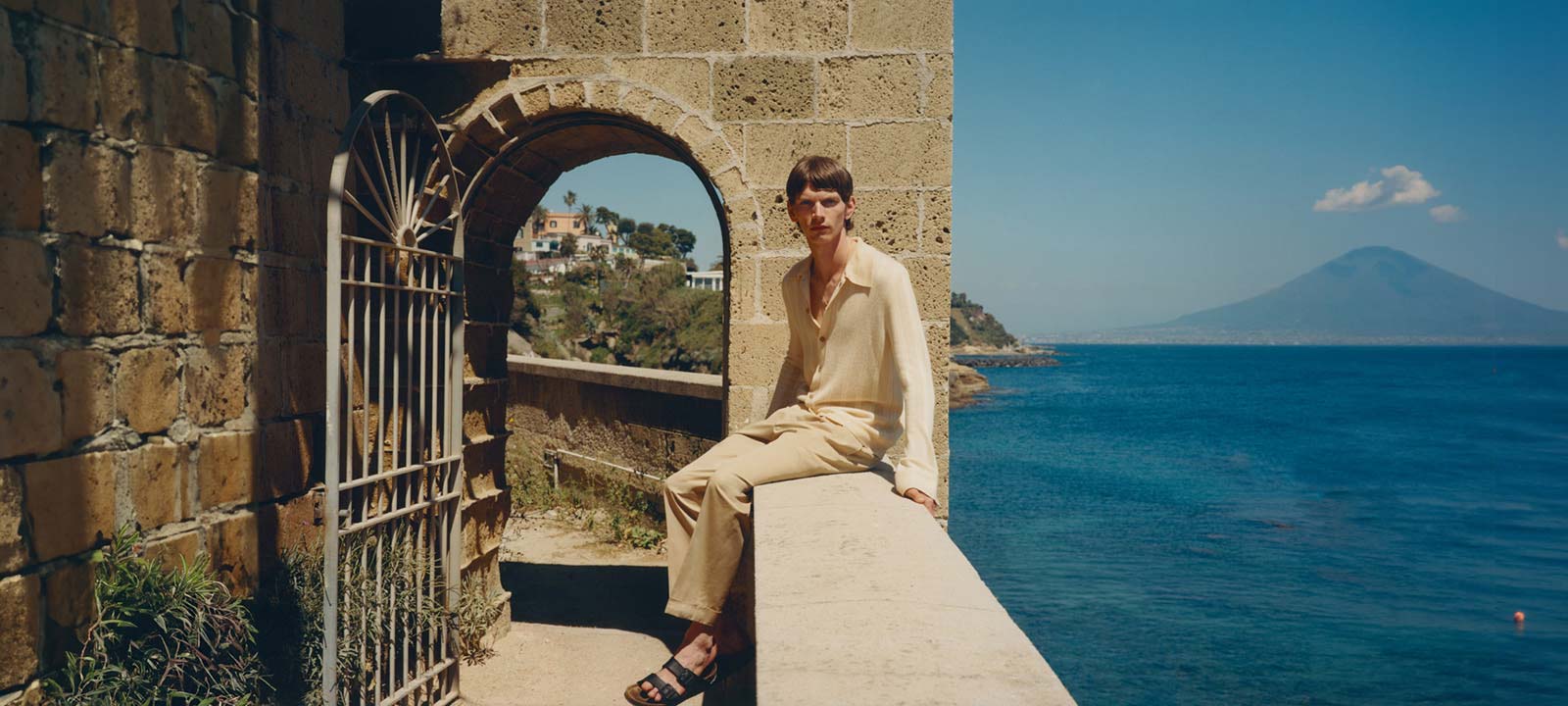 Fashion photo production Naples coastline Gaiola