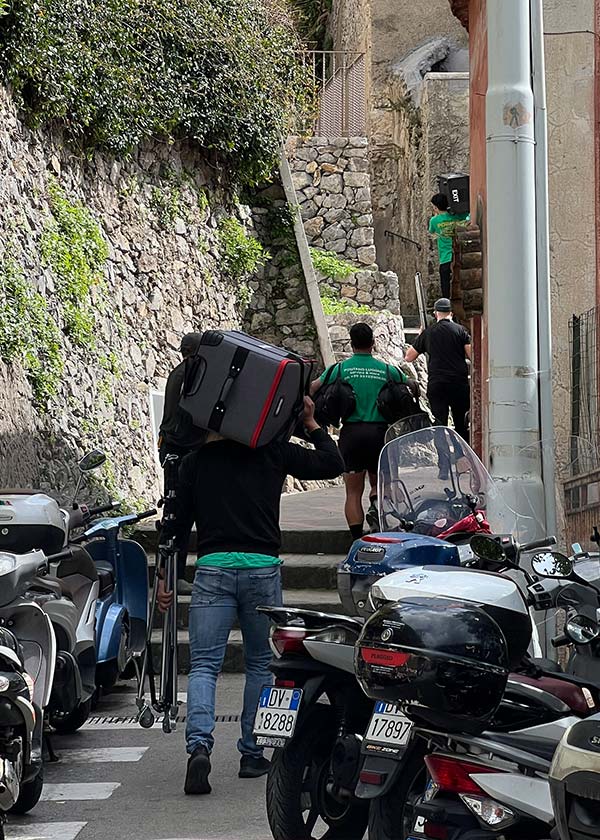 Amalfi Coast production logistics porters Positano