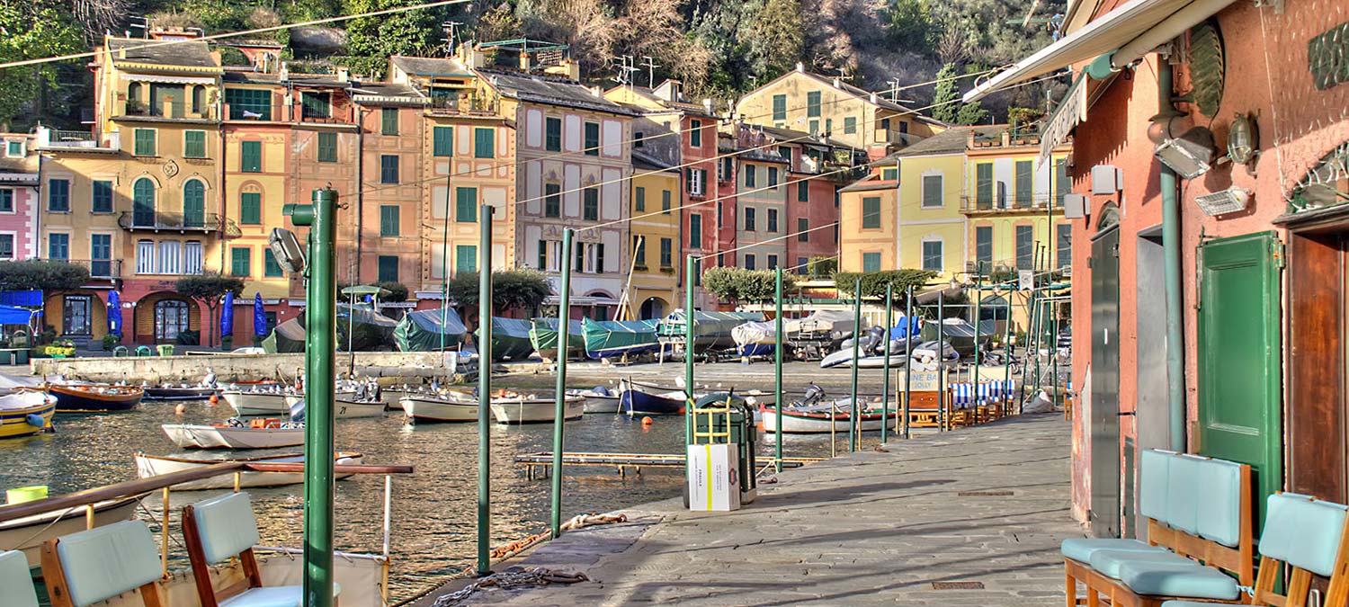 Film and photo production location in Portofino, Liguria, featuring the classic Mediterranean coastal aesthetic