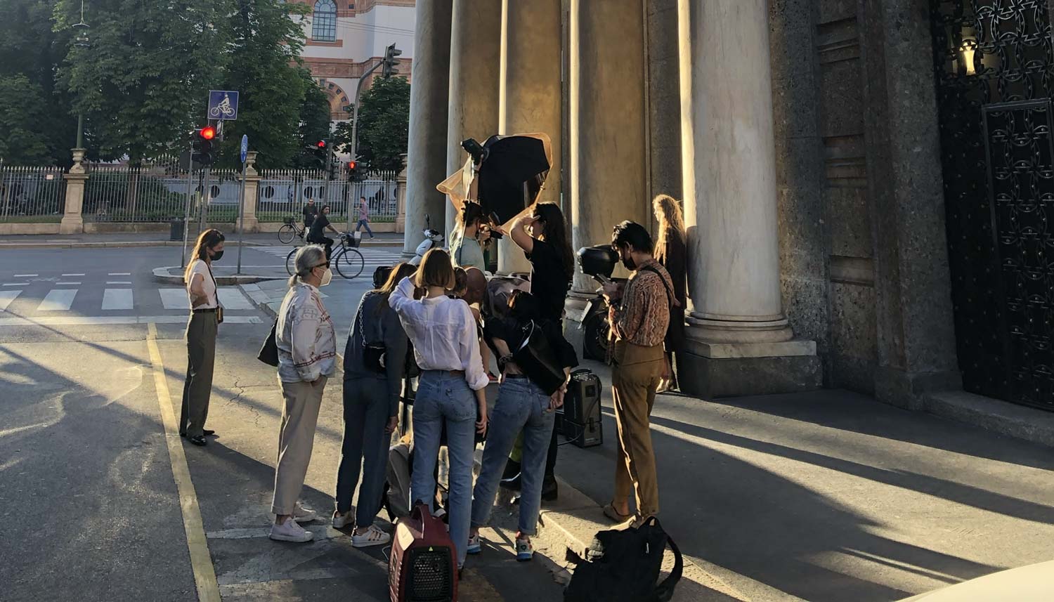 Courage Production managing street occupation permits during a location scout in Milan