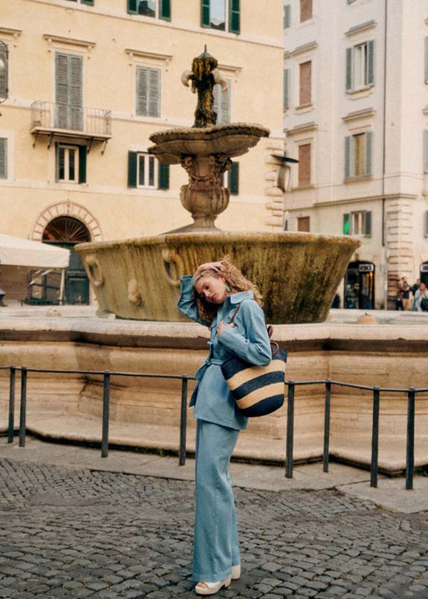 Sezane fashion campaign shoot in Rome with Dorit Revelis in Piazza Farnese