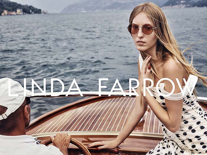 Linda Farrow campaign with Riva boat on Lake Como