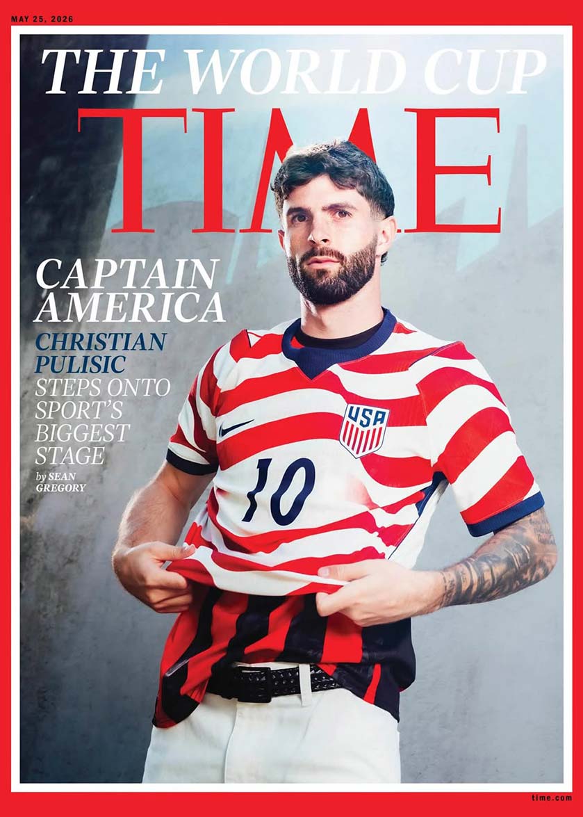 Time Magazine cover featuring Christian Pulisic, celebrity photo production in Italy by Courage Production