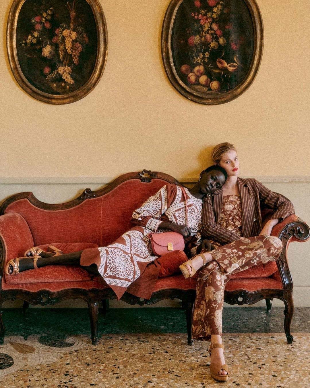 Sézane fashion campaign in a period villa room near Milan