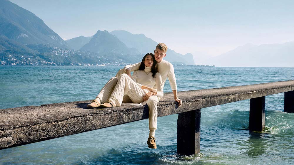 Falconeri fashion campaign shot from the water on Lake Garda